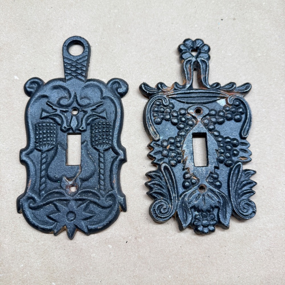 Vintage LEGO Japan Cast Iron Light Switch Covers Set of 2 Grapes Wheat Black